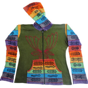 Hand Embroidery Hippie rainbow cotton hoodie
