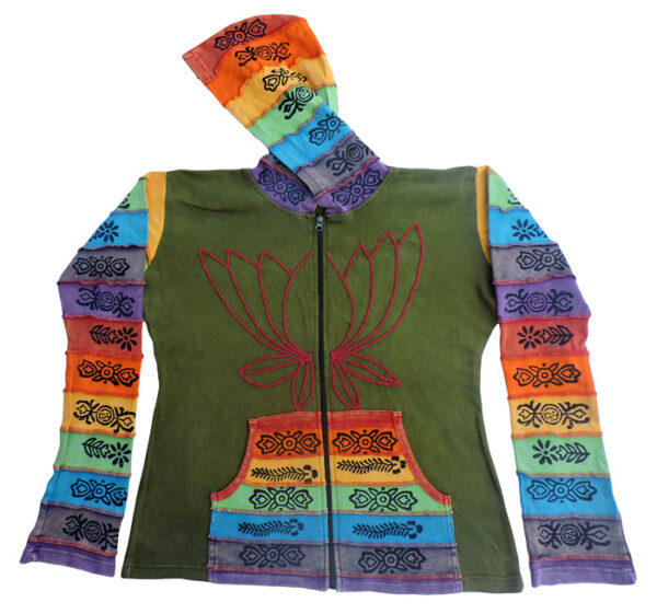 Hand Embroidery Hippie rainbow cotton hoodie