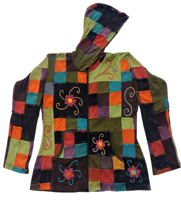 Small Patchwork and Hand Embroidery 100% Pre-Wash Hippie fashion style boho Cotton jacket