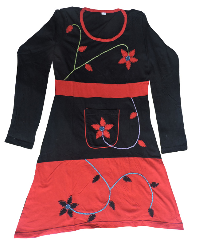 Black Mix Flowers Embroidered Ladies Long Dress