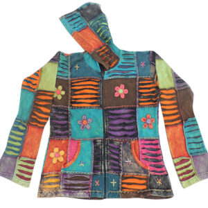 Prismatic Patchwork Added Hippie Cotton Hoodie