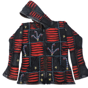 Black and Red Patchwork Hand Embroidery Hippie Razor Cut Cotton Jacket for winter