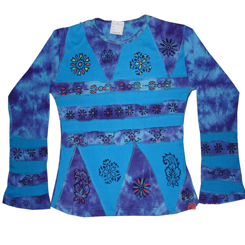 Shiny Blue Tone Embroidered Ladies Top