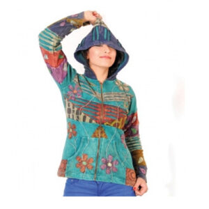Patchwork Hoodie Jacket with 100% Pre-Wash Goa Razor Cut hippie fashion style Cotton jacket