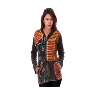 Razor And Flower Embroidery Half Sleeve Jacket