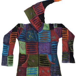 Patchwork Razor Pixie Hooded Hippie fashion style Cotton jacket