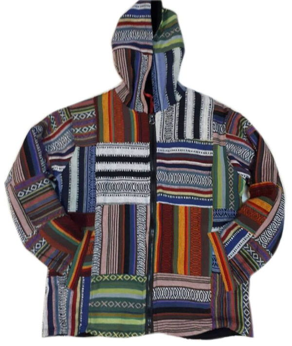 Hippie Patchwork Hooded Gheri Cotton Winter Jacket, Made in Nepal Gheri Boho Winter Jacket