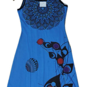 Peacock feather prints bluish long dress