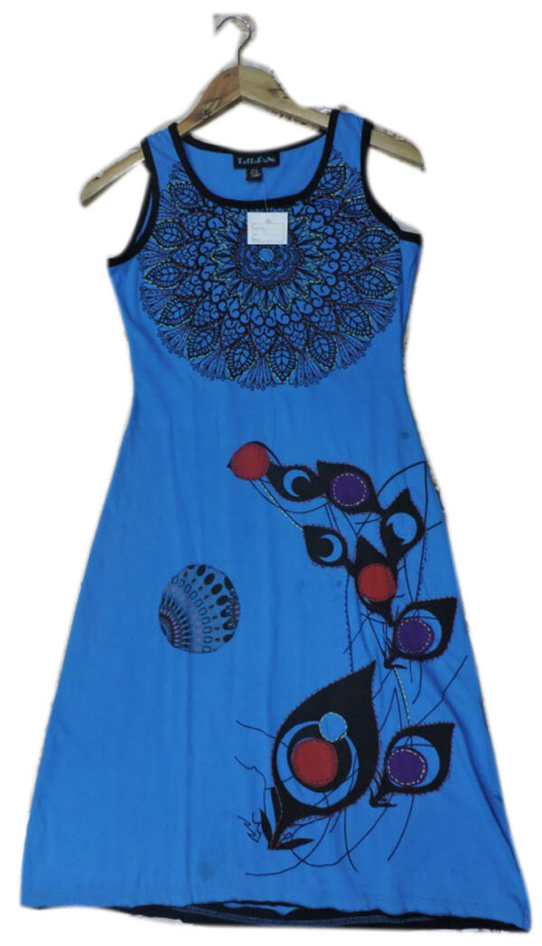 Peacock feather prints bluish long dress