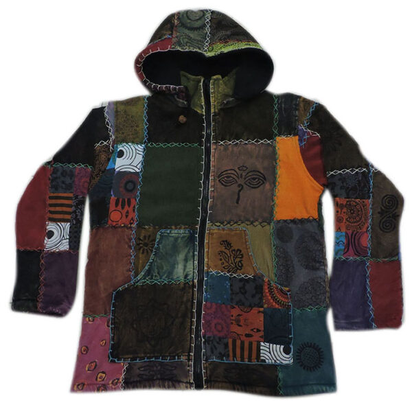 Hippie Stonewashed Cotton Patch Hooded Jacket