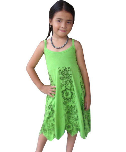 Block prints full green kid’s tank top