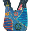 Peace Sign and Hand Embroidery Razor Cut Boho Hippie Shoulder Bag