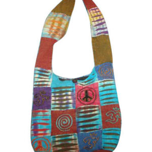 Peace Sign and Hand Embroidery Razor Cut Boho Hippie Shoulder Bag