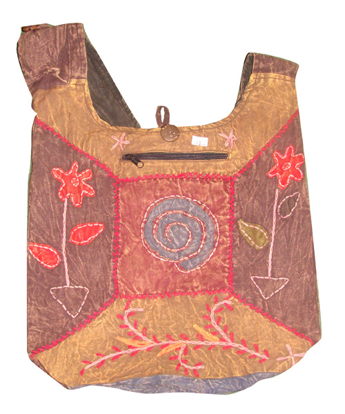 Yellow tone Artisanal embroidery shoulder bag