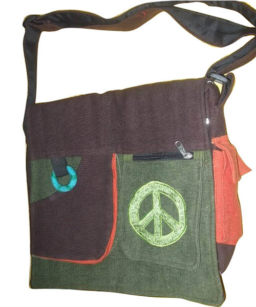 Vintage Peace Symbol Printed Shoulder Bag