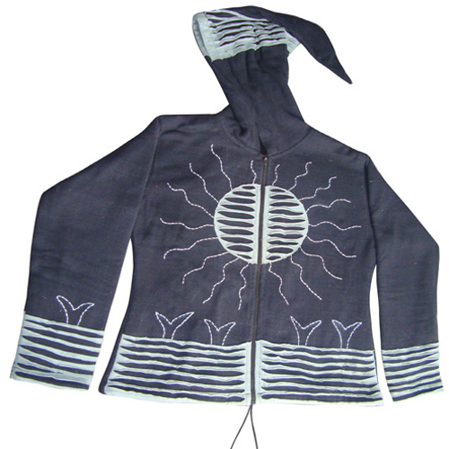 Sun Hand Embroidery and razor cut Hippie fashion style boho Cotton jacket