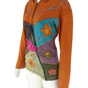 Curved Zipper and Hand Embroidery Hippie fashion style Cotton jacket