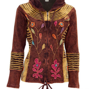 Over dying stonewash hand Embroidery Razor Cut Hippie fashion style Cotton Jacket.