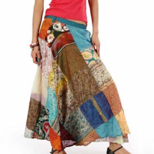 Multicolor Patched Wide Leg Silk Wrapper