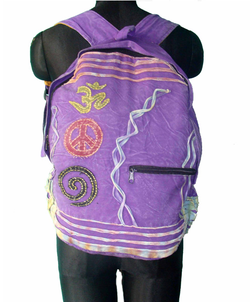 Purple Hippie Embroidered Cotton Backpack