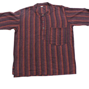 Morron Color Hippie Striped Cotton Half Shirt
