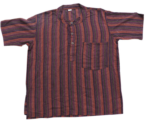 Morron Color Hippie Striped Cotton Half Shirt