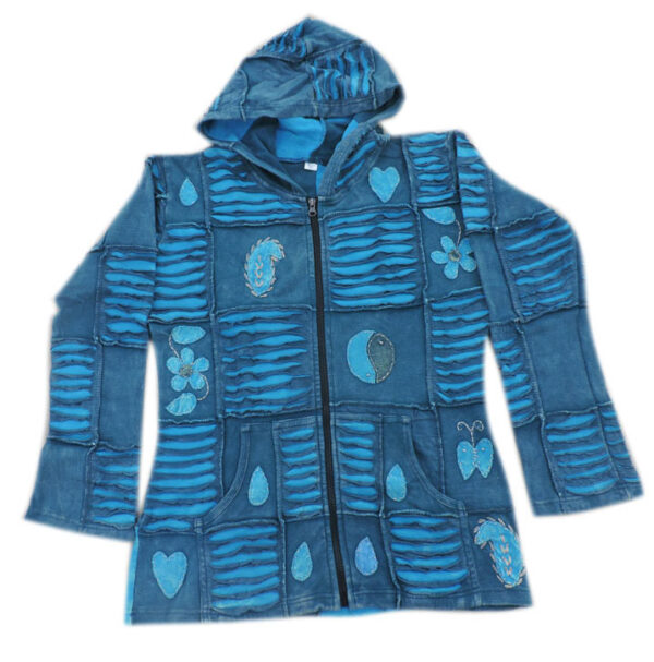 Petrol Color Patchwork and Hand Embroidery hippie fashion style boho Cotton jacket