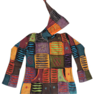 Patchwork Hoodie Jacket with Pointed Hood Goa Razor Cut hippie fashion style Cotton jacket