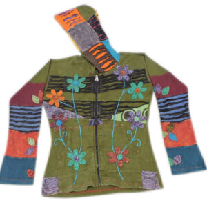 Hand Flower Embroidery and Razor Cut Hippie fashion style Cotton jacket