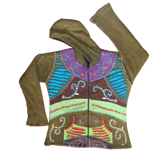 Razor Cut and Hand Embroidery Hippie Bohemian Cotton Hoodie