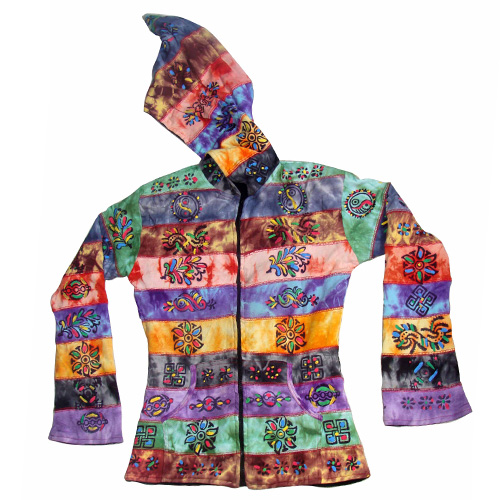 Women Hippie Boho Vintage Tie Dye Patchwork Block and Brush Festival Cotton Jacket