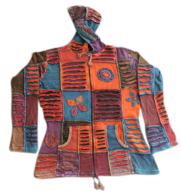 Hand Embroidery and Razor Cut Hippie fashion style Cotton jacket