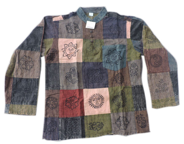 Stonewashed Patchwork Hippie Cotton Shirt