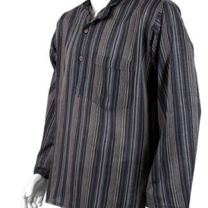 Hippie Striped Cotton Grandad Collar Shirt