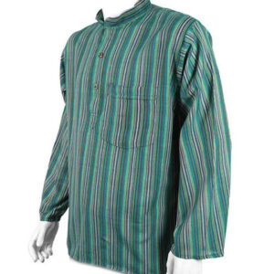 Unisex Hippie Grandad Shirt Collarless Striped Kurta