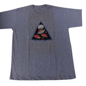 Gray tone mushroom embroidered hippie t-shirt