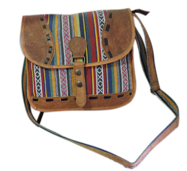 Practical size boho leather patched side bag