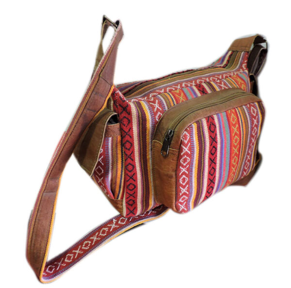 Multi pocket handmade red gheri cross body bag