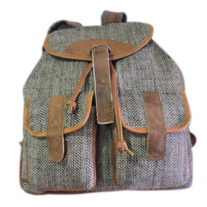 Leather patched herringbone gheri backpack