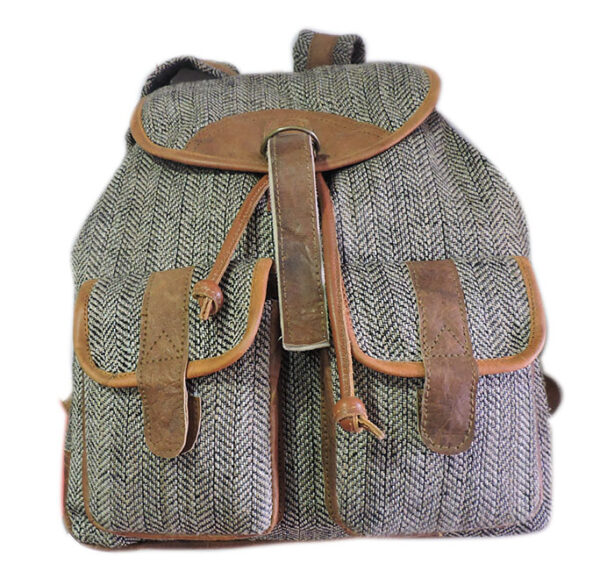 Leather patched herringbone gheri backpack