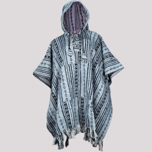 Handmade hippie Mexican style hooded cotton poncho
