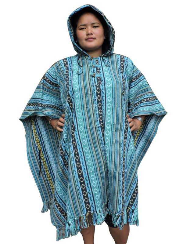 Bluish mix handmade gheri cotton poncho