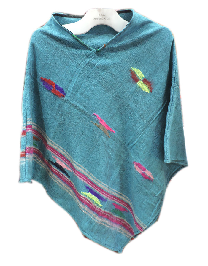 Plain Blue Acrylic Woolen Poncho