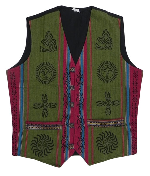 Fairtrade Hippie Cotton Waist Coat: Waist Coat - Green Color | Clothing in Nepal