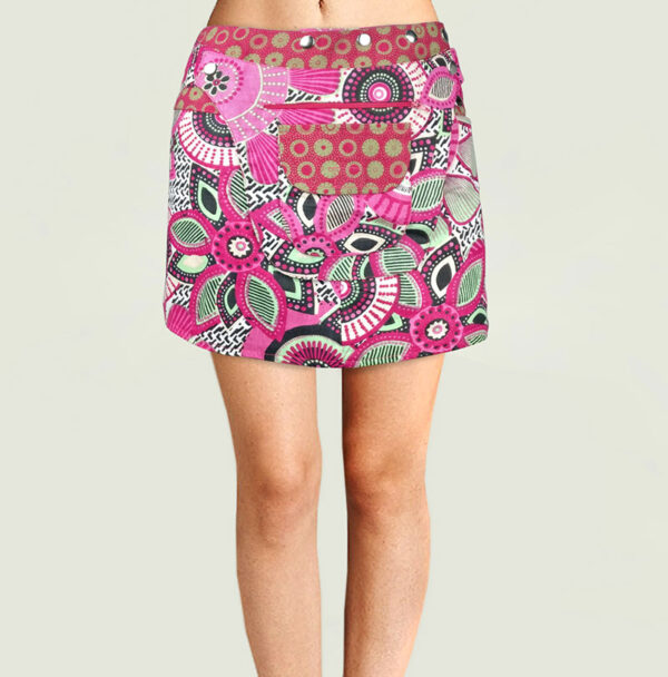 Snap Button Wrap around Mini Hippie vibrant cotton summer skirt