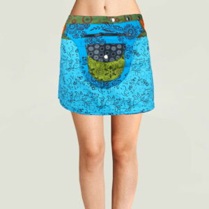 Fair trade outdoor stylish blue tone cotton skirt for sweaty summer