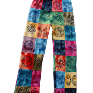 Rib Hand Print Hippie Patchwork Pant