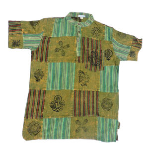 Patchwork Green Tone Half Hippie Shirt