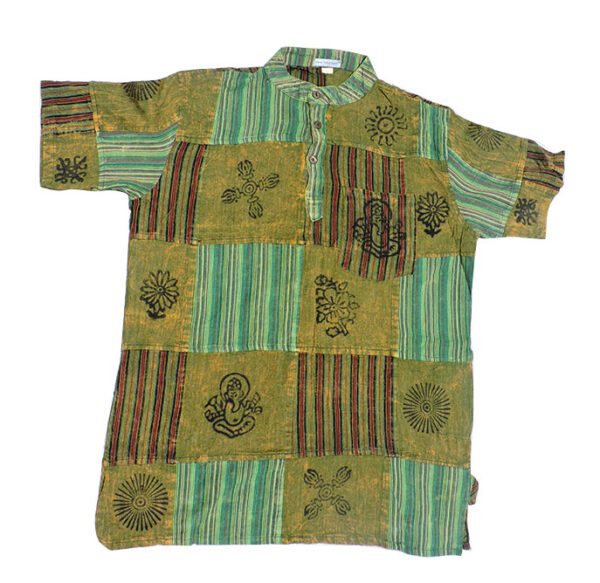 Patchwork Green Tone Half Hippie Shirt