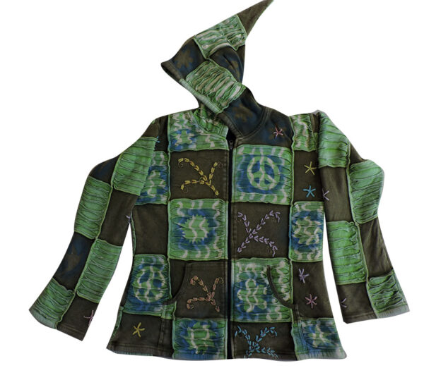 Pointed Hooded Patchwork Cotton Jacket